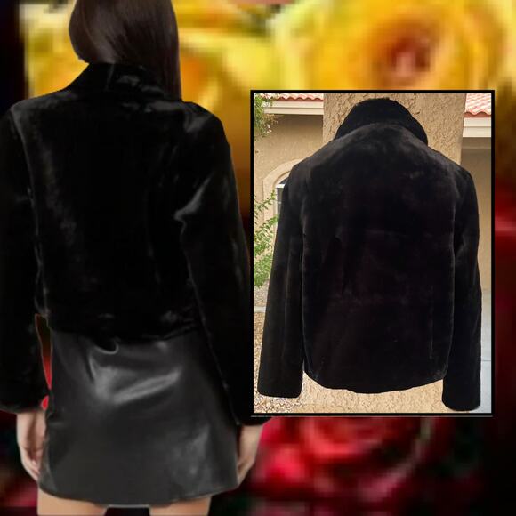 Blank NYC Cropped Open Front Black Faux Fur Jacket Plus Size: L - Picture 3 of 6